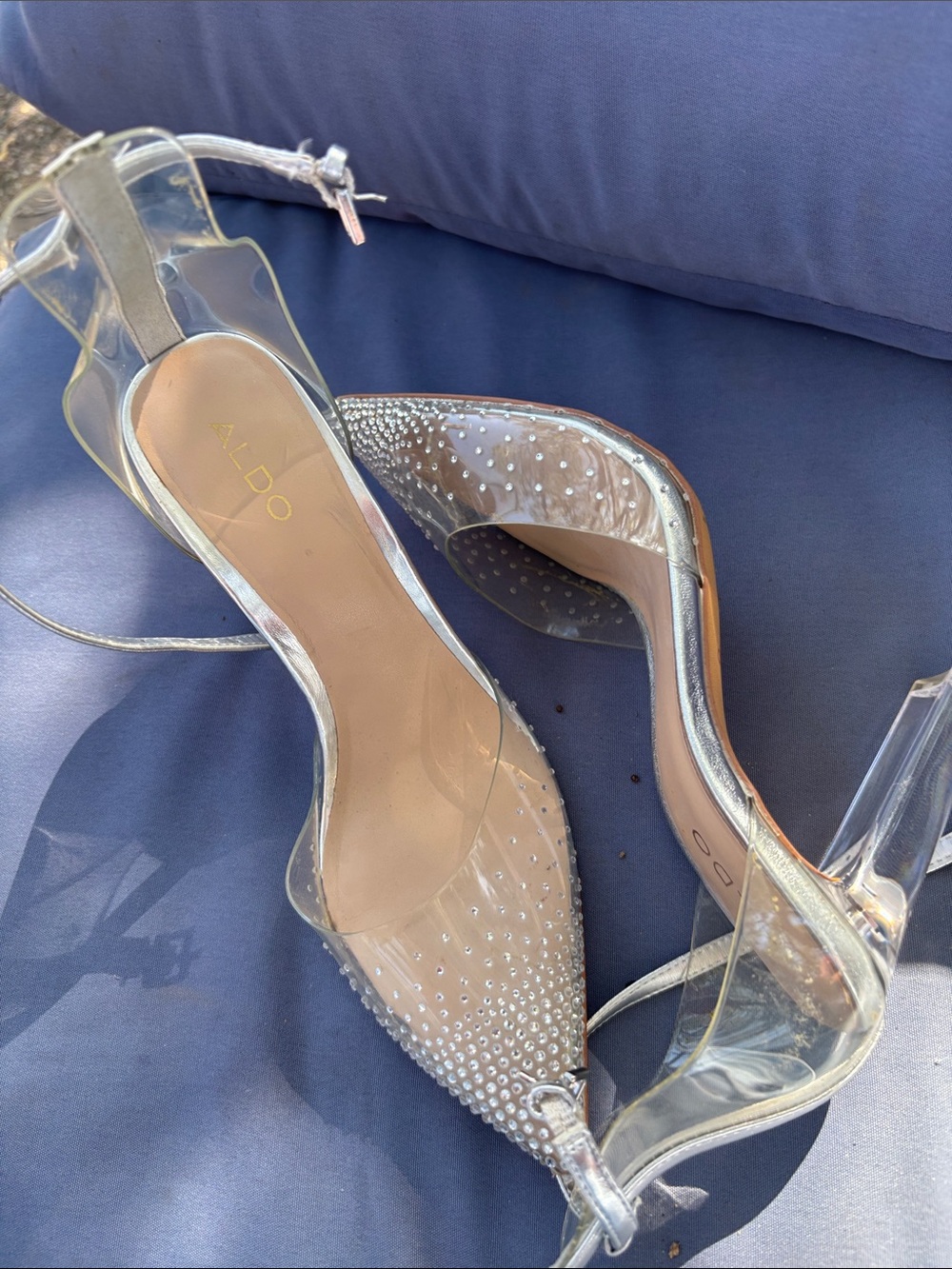 ALDO Clear Pointed-Toe Heels with Silver Rhinestones